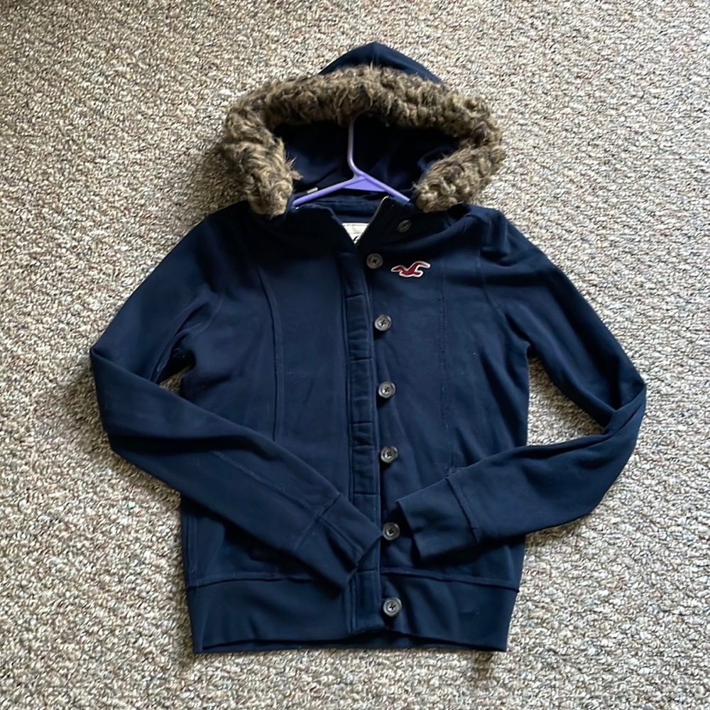 Faux Fur Hooded Cardigan Button Sweatshirt Hoodie
